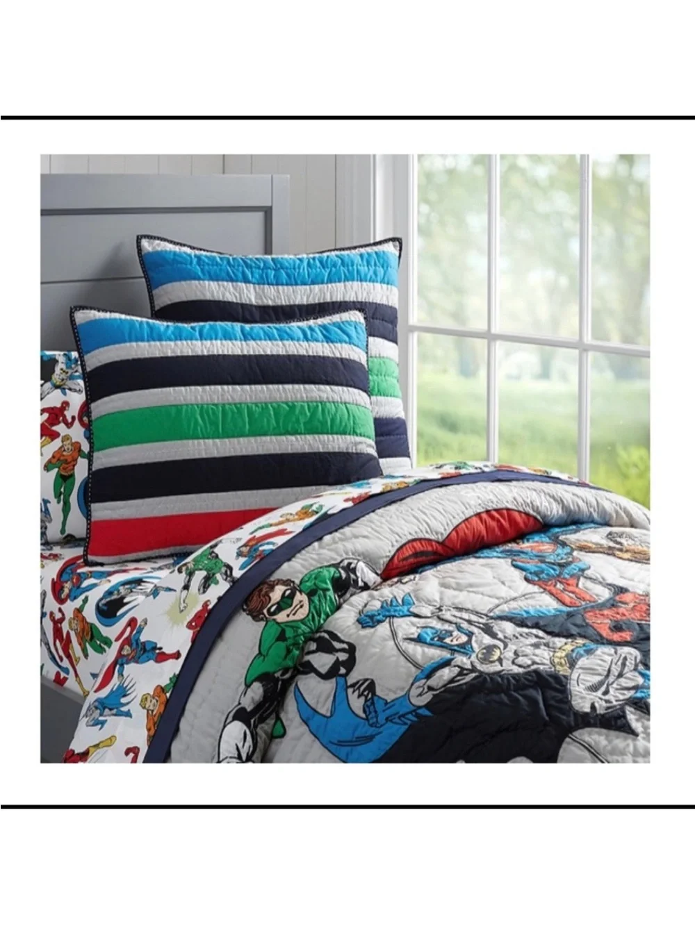 Pottery Barn Kids DC Comic Justice League FULL Flannel Sheets Glow in the Dark